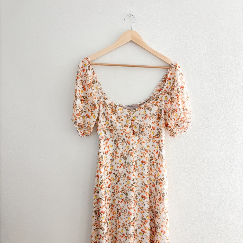 Orange Floral Puff Sleeve Dress